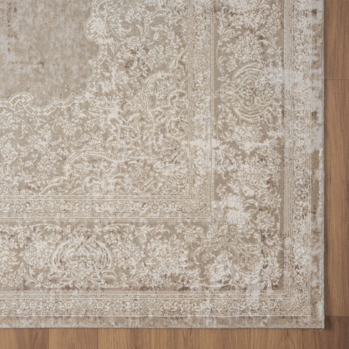 4' X 6' Beige and Gray Medallion Area Rug